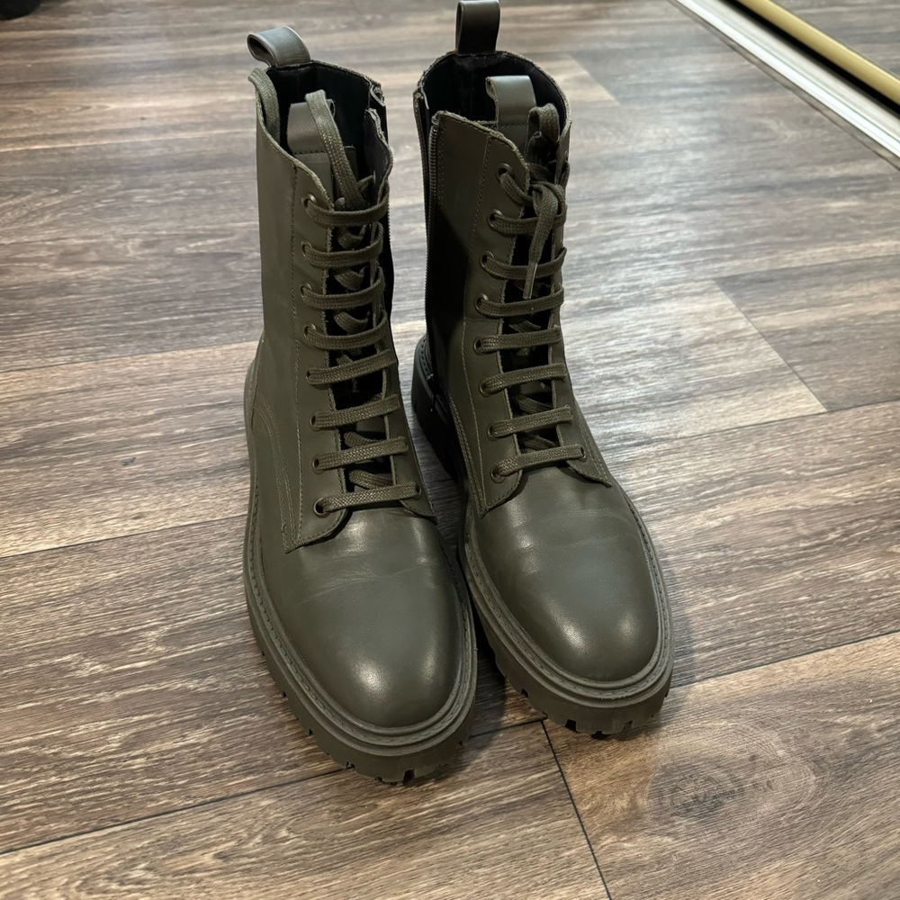 Zara green LEATHER LACE-UP FLAT
ANKLE BOOTS - Picture 8 of 12
